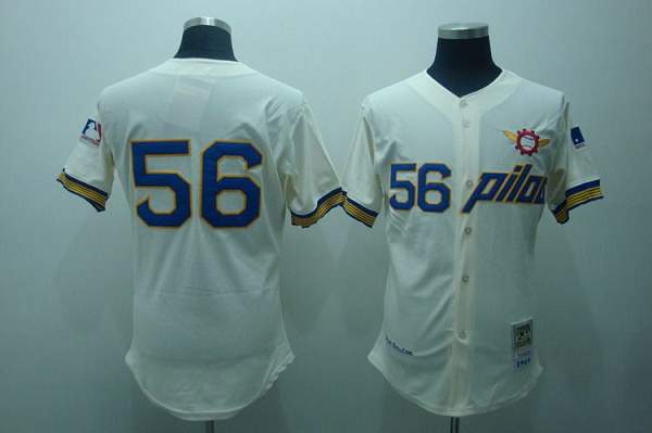 Mitchell and Ness Pilots #56 Jim Bouton Stitched Cream Throwback MLB Jersey